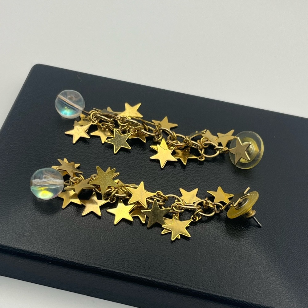 Celestial Gold Tone Star Dangle Drop Vintage Bead… - image 5